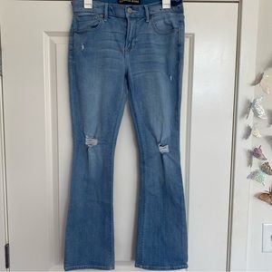 Express jeans light wash, mod rise  barely boot